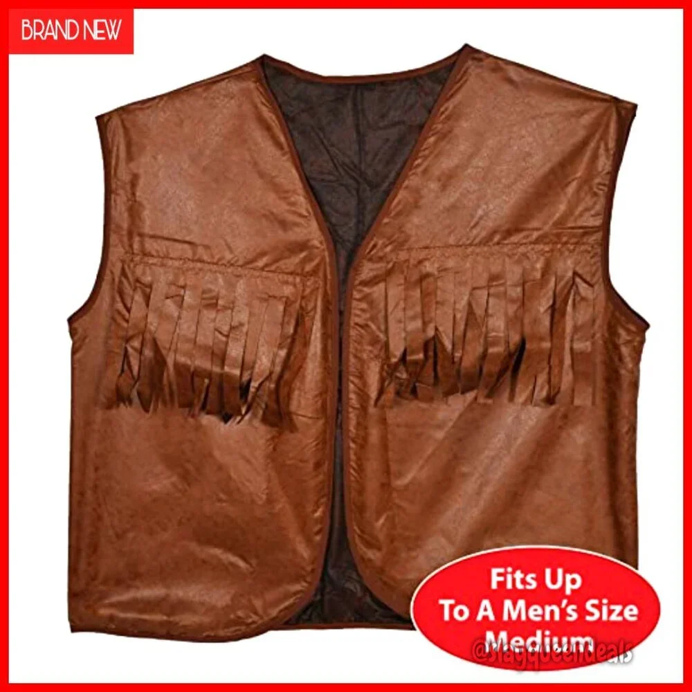 Faux Leather Cowboy Vests with Fringe, Set of 2, Men's Medium Fit